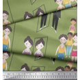 thumbnail image 1 of Soimoi Green polyester Crepe Fabric Mirror Theme Human Figure Print Fabric by Yard 42 Inch Wide, 1 of 5