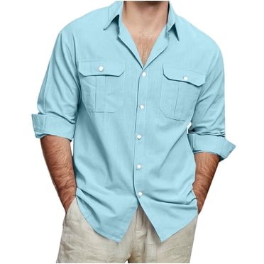 ShomPort Cotton Linen Shirts for Men Short Sleeve Button Up Casual Dress Tops Lapel Solid Color Summer Tops Summer Shirts