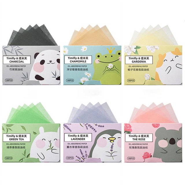 KUIZAP 100 Pcs Papier Absorbant d'Huile pour le Visage pour Étudiantes Papier Absorbant d'Huile pour le Visage Boîte Portable Parfum (Noir)