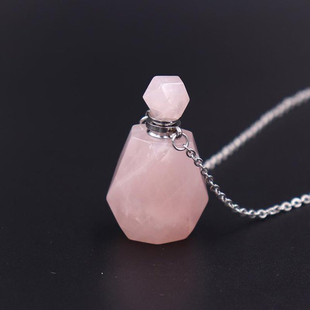 TopLLC Bouteille de Parfum en Cristal de Pierre Naturelle Collier Bouteille de Parfum en Cristal Chaîne en Acier Inoxydable Collier en Cristal Collier 0,5 ml Collier Collier