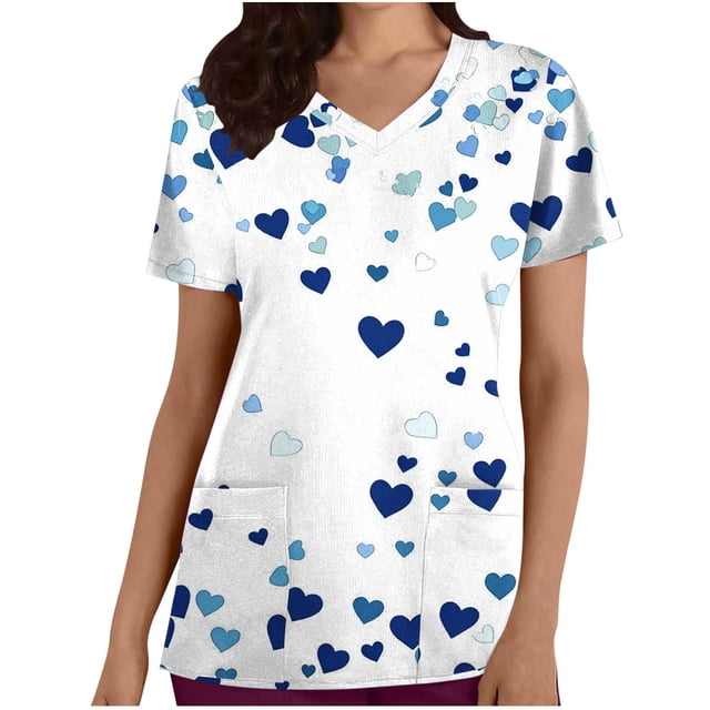 Hauts de Sarrau pour Femmes, Haut d'Uniforme d'Infirmière à Col en V à Manches Courtes avec Poche, Chemise d'Uniforme Médical Décontractée pour Femmes