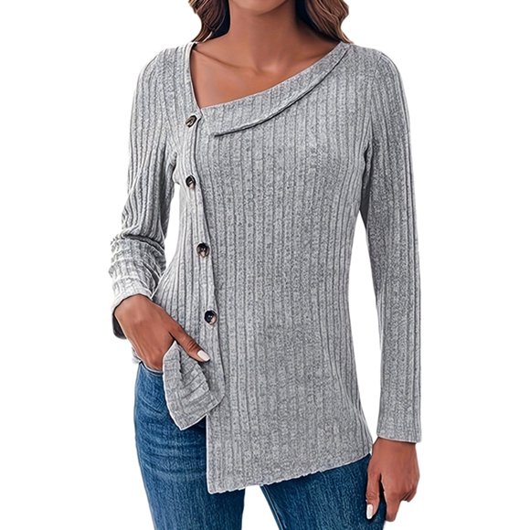 SNKSDGM Black Long Sleeve Shirt Women Cropped Long Sleeve Shirt Women Cropped Women's Loose Buttoned Asymmetrical Long Sleeve Irregular Hem Tunic Top S