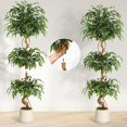 thumbnail image 4 of 4 ft Artificial Ficus Tree with Curved Trunks, Realistic 2-Tier Faux Silk Tree in White Cement Planter, 4 of 14