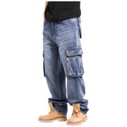 JMYHOAM Jean Pants for Men Men Vintage Outdoors Fashion Solid Casual Pocket Jeans Cargo Pants