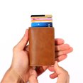 thumbnail image 4 of yeacher Men's RFID-Blocking Aluminum Cardholder Wallet with Auto-Eject Function, Brown Leather Credit Card Case for Business and Travel, 4 of 6