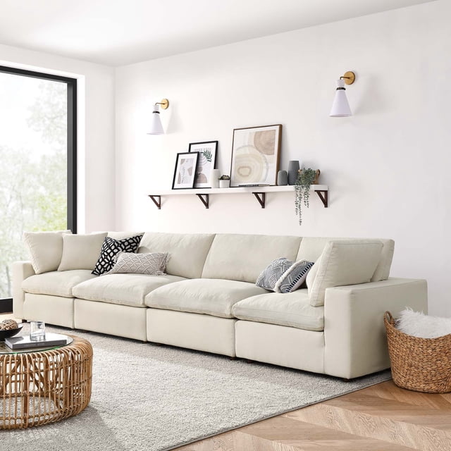 Modway Commix 4 Piece Down Filled Overstuffed Sectional Sofa Set in Light Beige