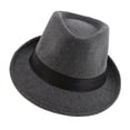 thumbnail image 1 of Chapeau Fedora Unisexe Rétro Bande de Ruban Chapeau Manhattan Gangster Melon Panama Gris, 1 of 8