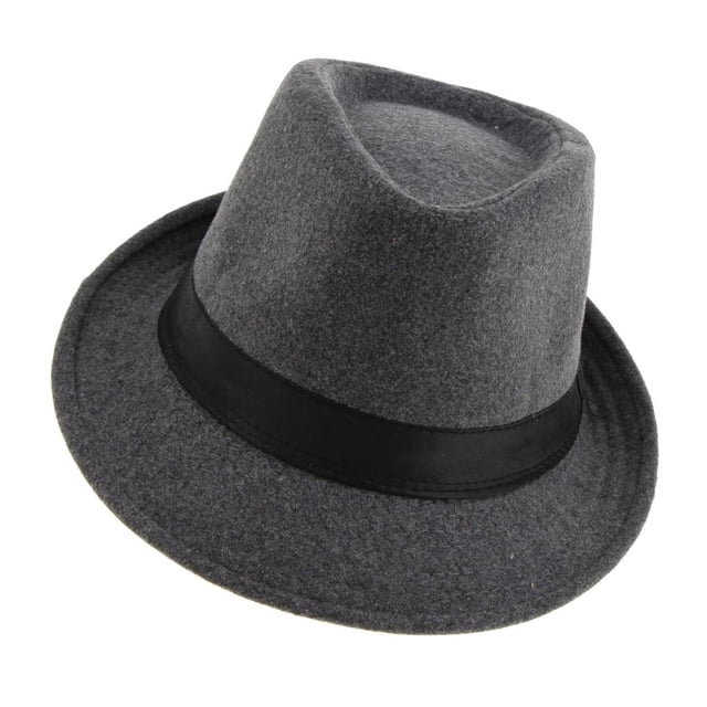 Chapeau Fedora Unisexe Rétro Bande de Ruban Chapeau Manhattan Gangster Melon Panama Gris