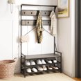 thumbnail image 4 of Costway Coat Rack 4-In-1 Hall Tree with 11 Hanging Hooks, Shoe Bench, 2-Tier Shoe Rack Gray, 4 of 10