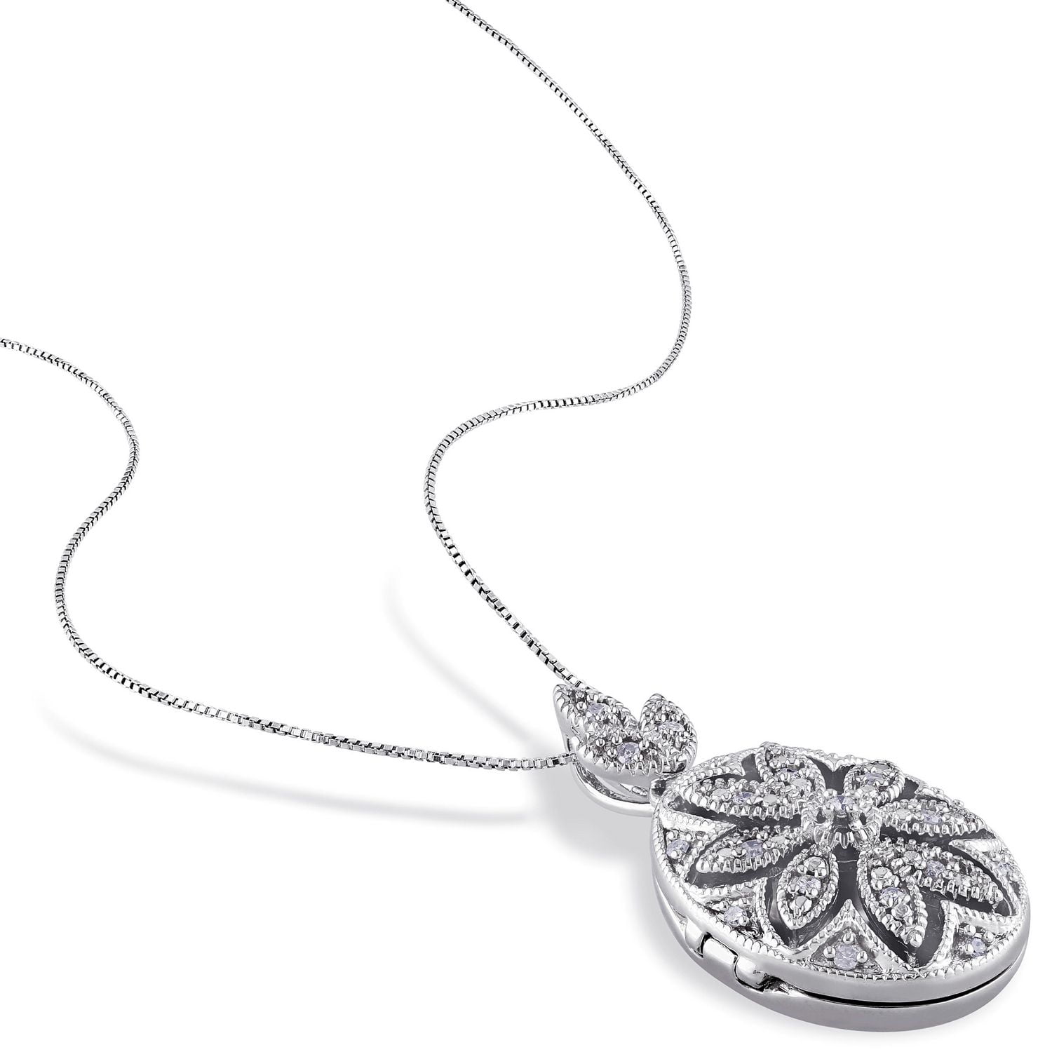 Médaillon floral Miabella avec accents de diamants en argent sterling, 18 po