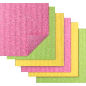 PinesC Dish Cloths, 6 pcs, Reusable Paper Towels, Absorbent Kitchen Towels, Dishcloths for Kitchen, Cellulose and Cotton Assorted
