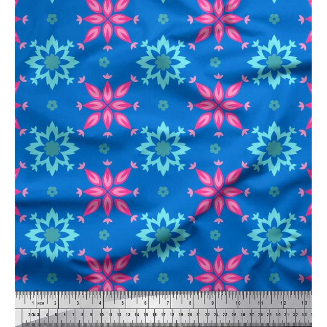 Soimoi polyester Crepe Fabric Artistic Floral Print Fabric by the Yard 52 Inch Wide