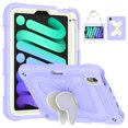 thumbnail image 1 of Case for iPad Mini 7 A17 Pro 2024/Mini 6 2021 8.3 Inch 7th/6th Gen with Butterfly Stand, Shockproof Protective Tablet Cover with Pencil Holder Shoulder Strap for Kids Girls, Beige Purple, 1 of 7