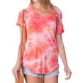 thumbnail image 1 of T-shirt Ample Teinture sur Nœuds à Col en V à Manches Courtes pour Femme, 1 of 3