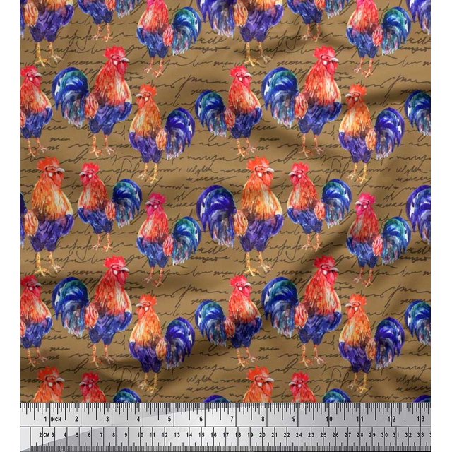 Soimoi Poly Georgette Fabric Text & Hen Bird Fabric Prints By Yard 52 Inch Wide