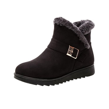 Winter Savings Clearance! PEZHADA Women's Ankle Boots,Boots for Women,Large Size Insulation Outdoor Women Snow Boots Round Toe Shoes Slip On Casual Zipper Boots Black
