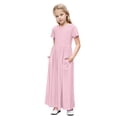 thumbnail image 1 of biudgviw Robe Maxi pour Filles à Manches Courtes, Col Ras du Cou, Couleur Unie, Robe Trapèze Décontractée, Robe d'Été Longue avec Poches, 1 of 6