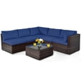 thumbnail image 2 of Costway 6PCS Patio Rattan Furniture Set Cushioned Sofa Coffee Table Navy, 2 of 8