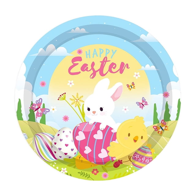 Easter Paper Plates Easter Waterproof and Oil Draining Disposable Painted Cardboard, Thickened and Sturdy Plant Pulp, Disposable Cardboard for Holiday Decoration