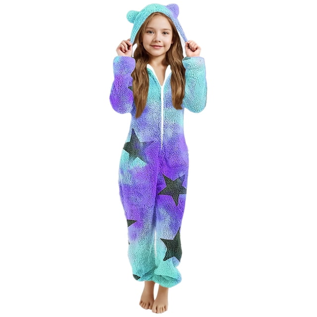 EGNMCR Combinaison Fille à Manches Longues Combinaison à Manches Longues à Capuche Pyjama Combinaison Décontractée d'Hiver Chaude Combinaison de Nuit Fille Combinaison en Polyester