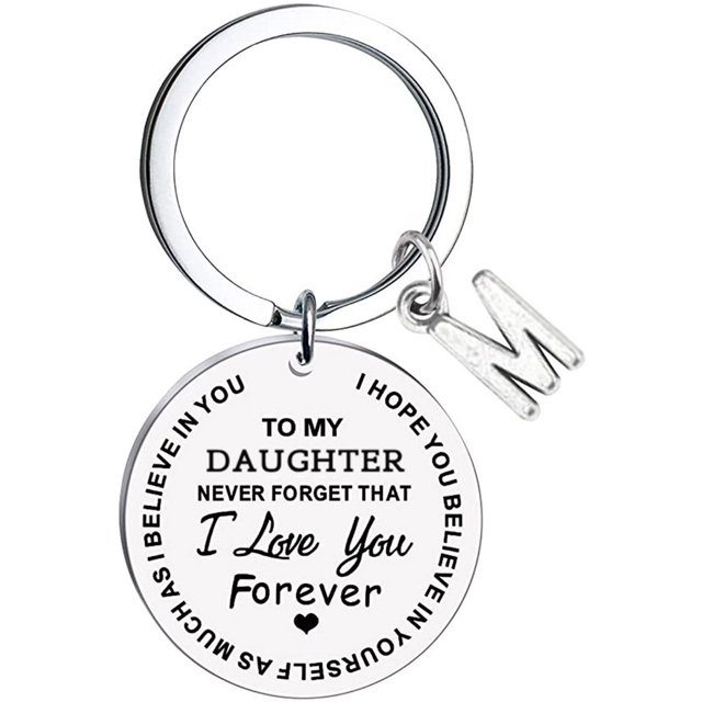 CHUANK Clearance To My Daughter Message Keychain Stainless Steel Initial Last Name 26 Letter Family Inspirational Keychain Gift