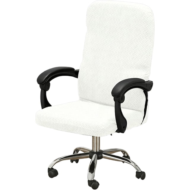 Office Chair Covers,Stretch Thick Computer Rotating Chair Cover with Zipper,for Office Desk Computer Chair Four Seasons(White,M)