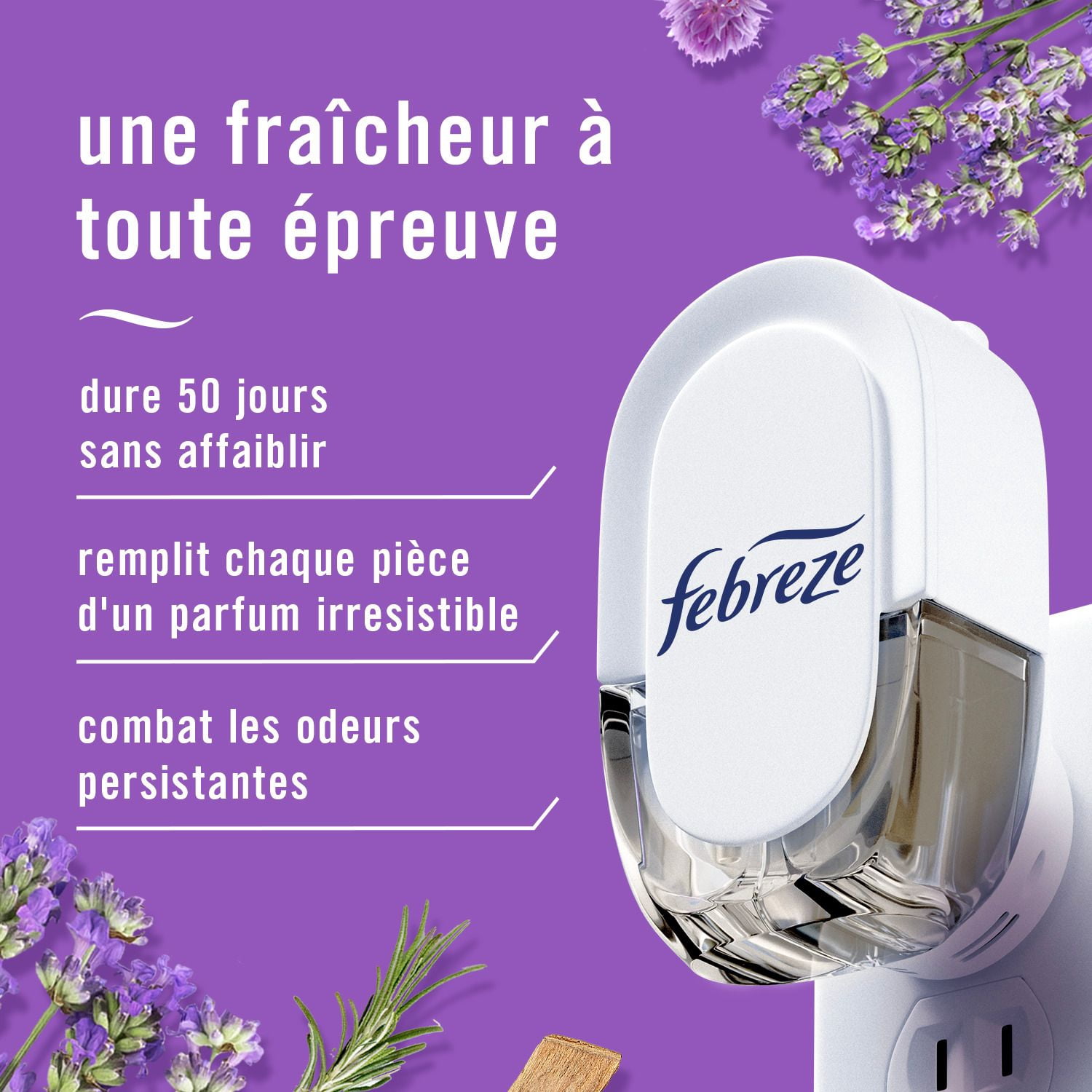 Febreze Désodorisant à Brancher, Recharge d'Huile Parfumée Anti-Odeurs, Parfum Rêves de Lavande, 3 Recharges