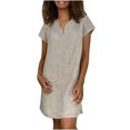 thumbnail image 2 of HKEJIAOI Robe Femme Femme Manches Courtes Col en V Décontractée Chaude Vacances Couleur Unie Mini Robe Droite Économies Liquidation Gris, 2 of 8