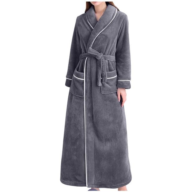 AherBiu Women's Robes Plush Warm Soft Long Robe Fleece Winter Party Housecoat Bathrobe with Pockets