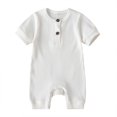 thumbnail image 1 of Wangsaura Newborn baby short-sleeved solid color knitted ribbed buttonjumpsuit, 1 of 5
