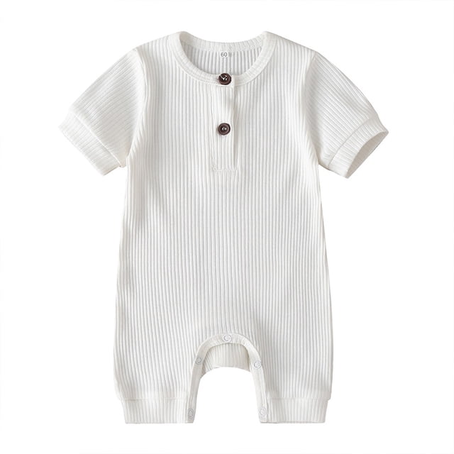 Wangsaura Newborn baby short-sleeved solid color knitted ribbed buttonjumpsuit