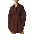 thumbnail image 1 of Womens Button Up Long Sleeve Mini T Shirt Dress Lapel Collar Pleated Flared Short Dresses Brown M, 1 of 9