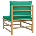 thumbnail image 3 of vidaXL Garden Middle Sofa with Green Cushions Bamboo, 3 of 4