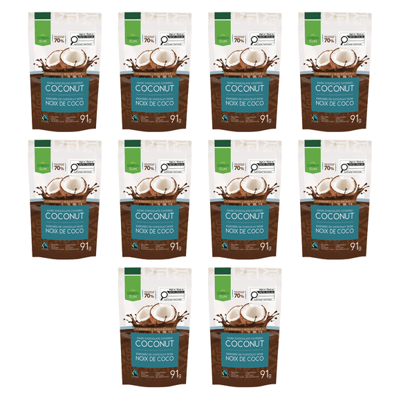 Green Sun Organic Dark Chocolate Covered Coconut, 91 g, Pack of 10