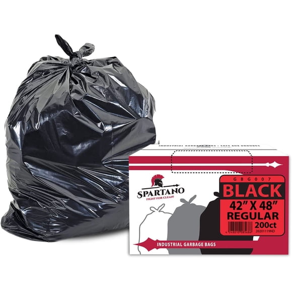 Spartano Sacs à Ordures Noirs 200 Unités, Sacs à Déchets Polyvalents pour la Maison et le Bureau et pour un Usage Industriel, Format (42 x 48 Pouces)
