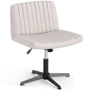 Costway Criss Cross Chair No Wheels with Soft-Padded Wide Seat Adjustable Height Modern Beige