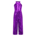 thumbnail image 3 of Choomomo Combinaison à Sequins pour Filles, Col Halter, Sans Manches, pour Fête, Danse Formelle, Violet 8, 3 of 7