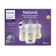 Philips Avent Natural Baby Bottle With Natural Response Nipple, With Blue Elephant Design, 3x9oz Bottles, SCY903/63