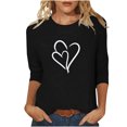 thumbnail image 1 of Plebaso Hauts Cœur pour Femmes Manches 3/4 Col Rond T-Shirts Décontractés Imprimé Chandail Femmes 2025 Tee Blouses, 1 of 4