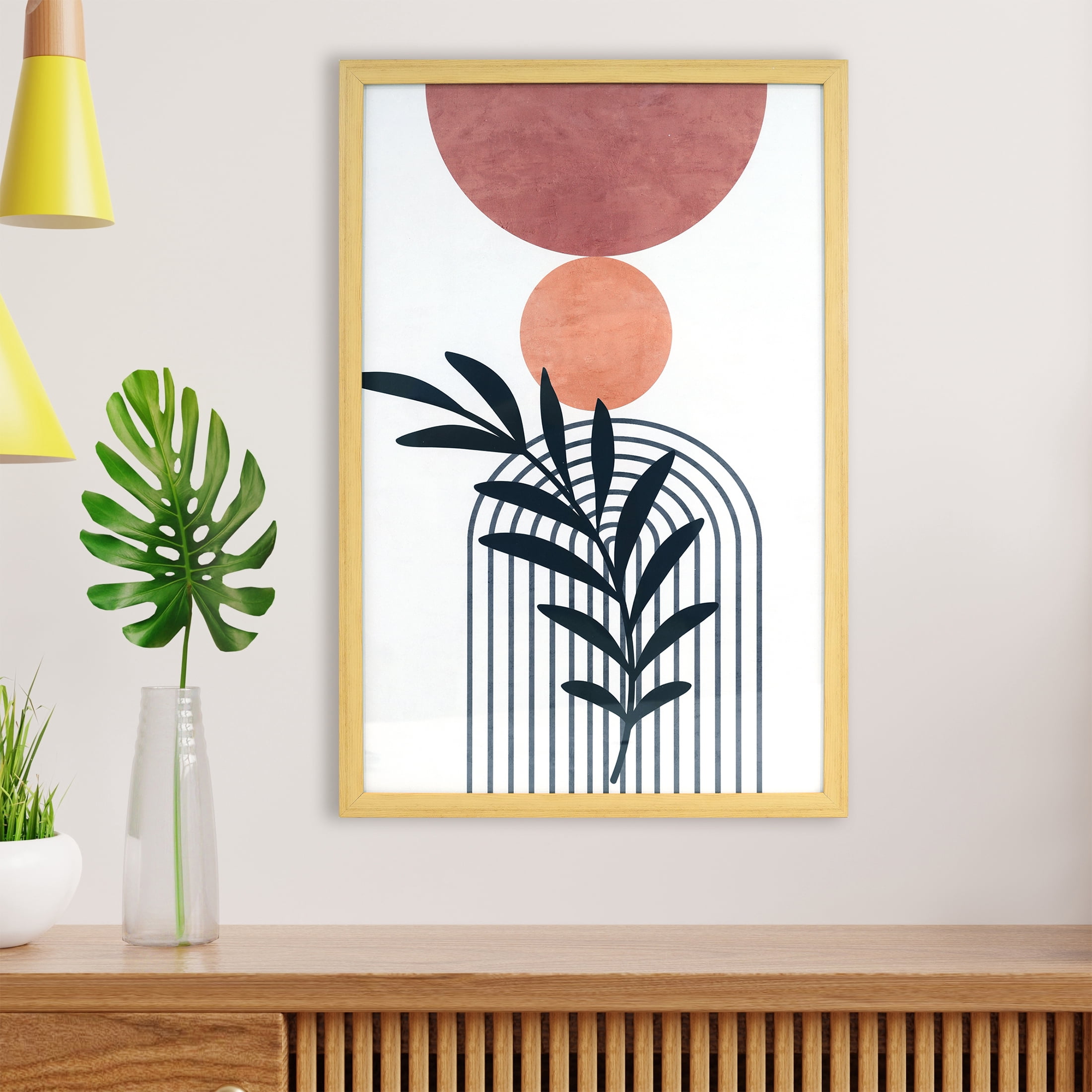 16x24 inch Natural Wood Framed Boho Botanical & Geometric Decor Art