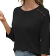 thumbnail image 4 of Pincandy Chandails pour Femmes Mode d'Automne Hauts à Manches 3/4 Col Ras du Cou Chemises à Boutons Chandail Décontracté Mignon Vêtements d'Hiver, 4 of 5