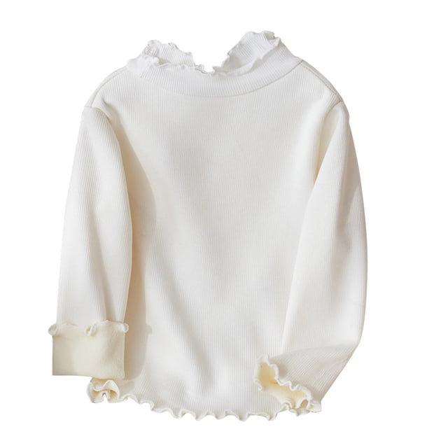 MeetoTime Chemise de Base pour Enfants Col à Volants Couleur Unie Manches Longues Col Rond Vêtements d'Automne Hiver pour Enfants