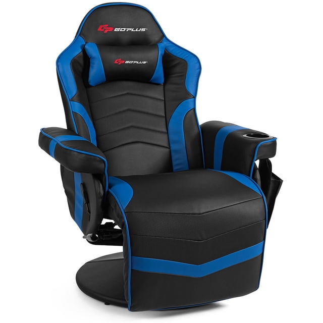 Goplus Fauteuil de Massage de Jeu Inclinable Chaise de Course Pivotante Bleu