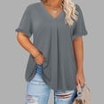 thumbnail image 2 of Chbgutlmr Womens Shirts Plus Size V Neck Ruffle Short Sleeve Ruched Blouse Loose Comfy Summer Casual Tops, 2 of 7