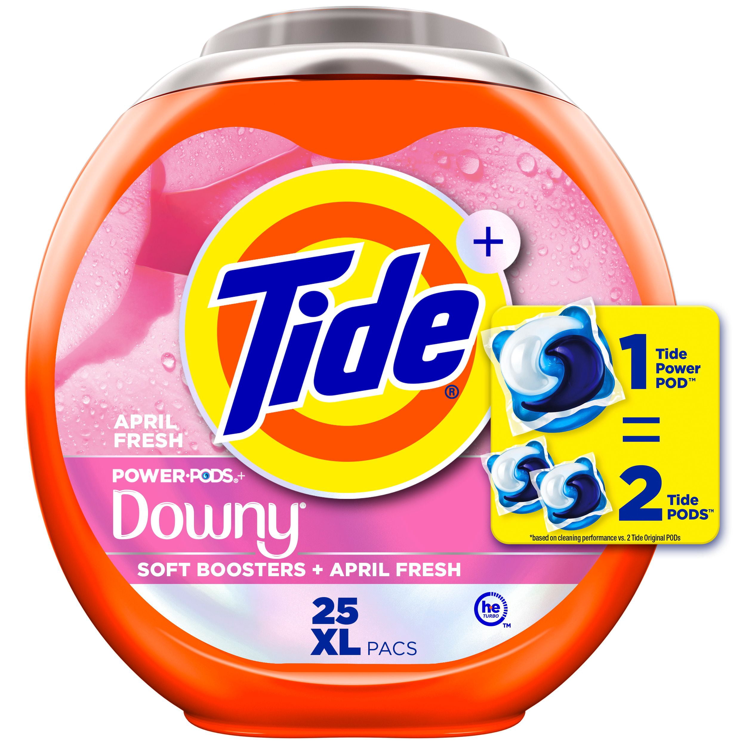 Tide Power PODs + Downy Laundry Detergent Pods, Soft Boosters + April Fresh, Detergent soap pacs for Laundry washing, HE compatible, 25 Count