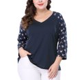 thumbnail image 1 of GRACE & GRANDEUR Women's Plus Size Shirts Blouse V Neck 3/4 Sleeve Floral Raglan Casual Spring Fall Tops 4X Blue, 1 of 8
