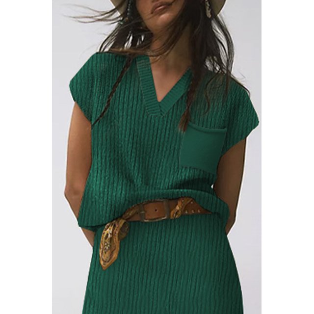 FOLUNSI Elegant V-Neck Cap Sleeve in Rich Green - Style Essential!