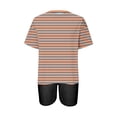 thumbnail image 3 of Mikilon Ensemble Élégant pour Femmes 2 Pcs Mode Décontractée Rayé Imprimé Col Rond Épaule Tombante Short Ensemble Deux Pièces Orange-A TG, 3 of 4