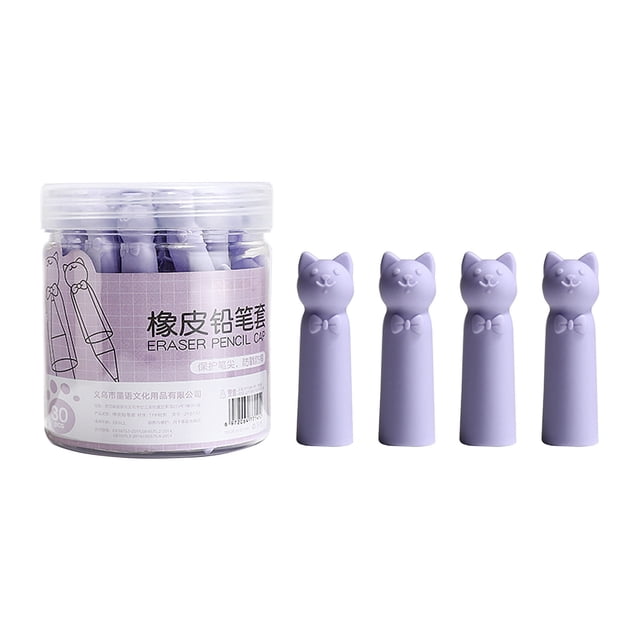 SIYTUAU Efface-Crayon Violet en Forme de Chaton avec Contenant de Rangement pour Garçons Filles 30 Pcs Caoutchouc Violet