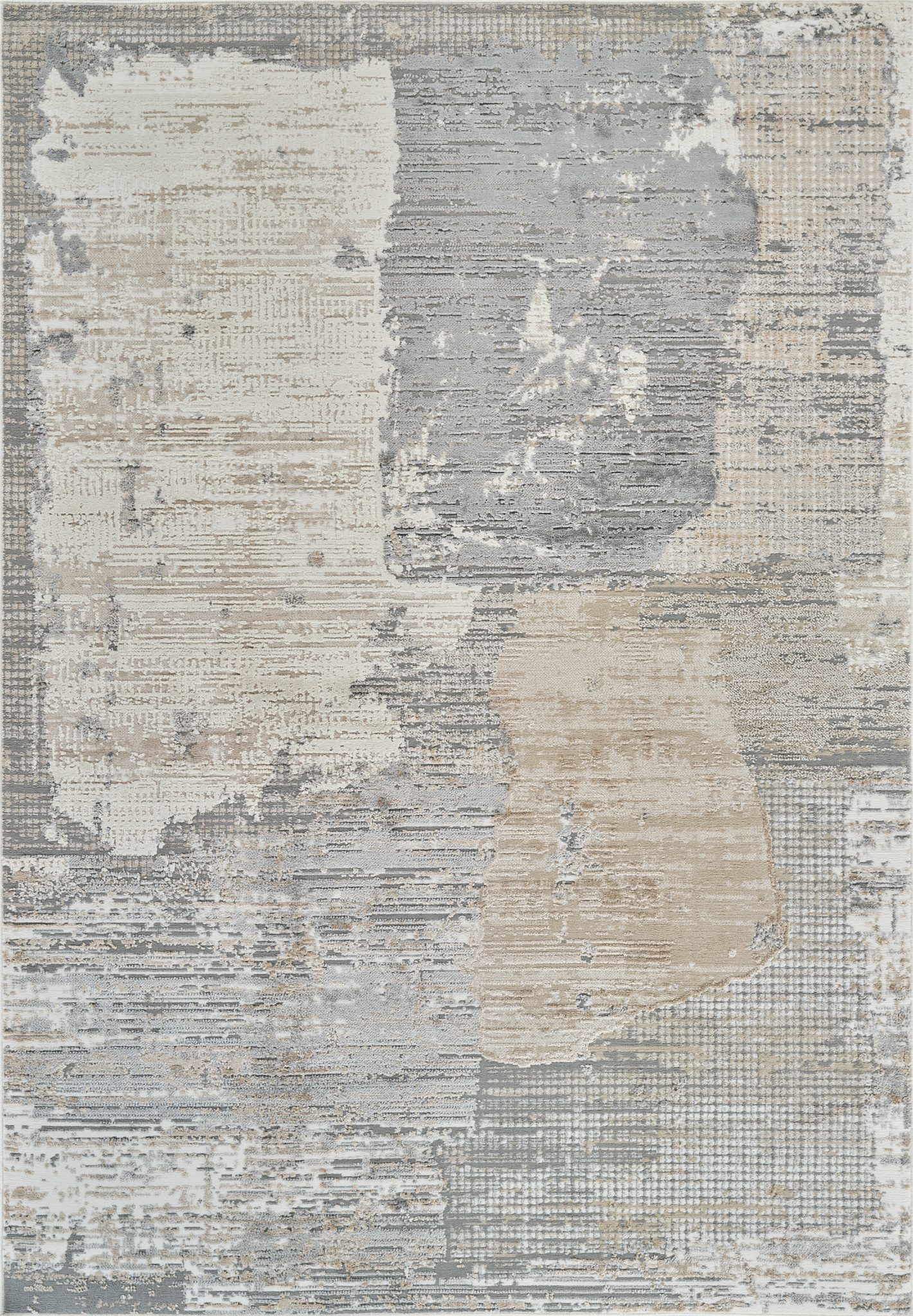 Tapis d'interieur abstrait Rug Branch Nomad, gris creme, moderne - Salon, chambre, salle a manger et cuisine